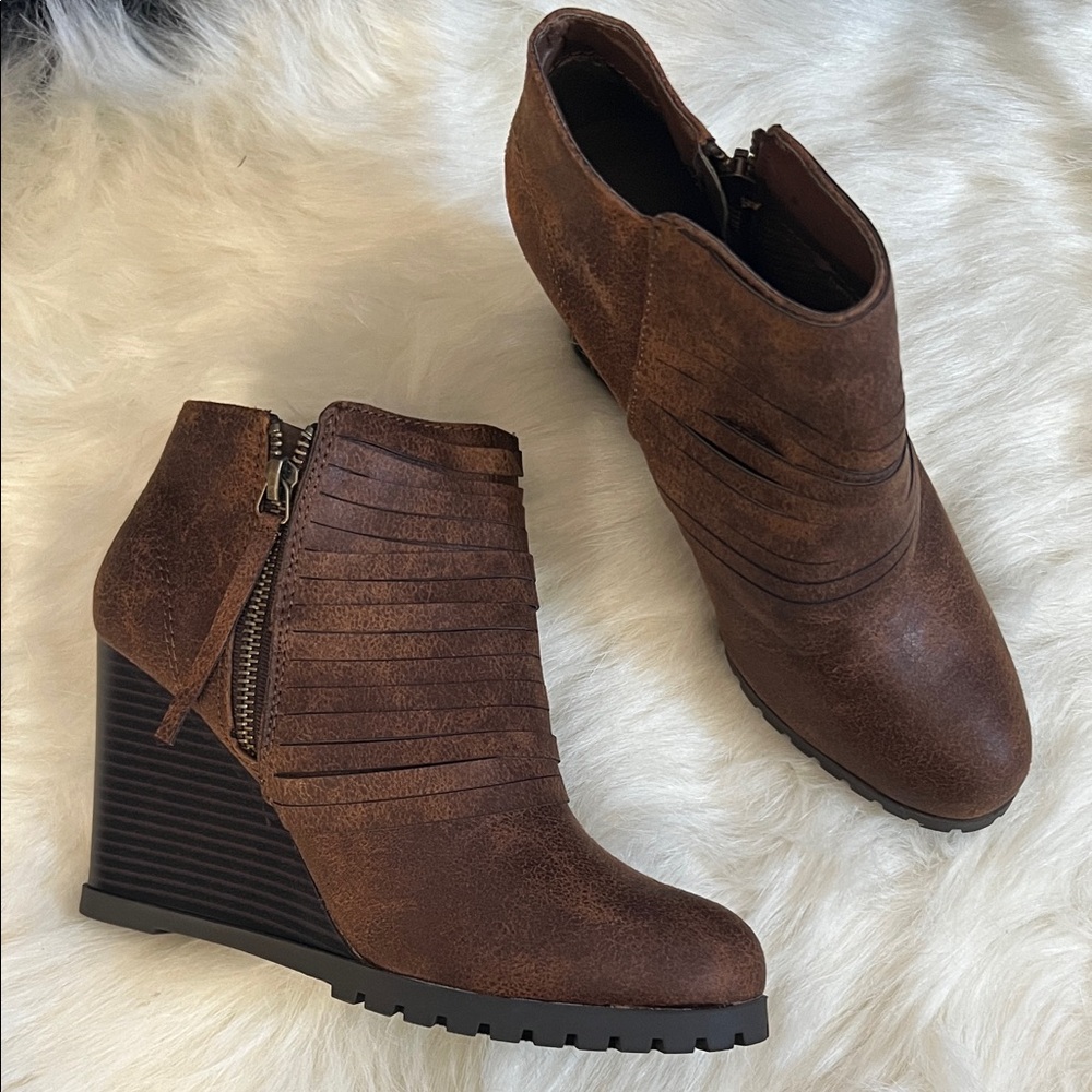 Sugar Brown Ankle Booties with Wedge Heel